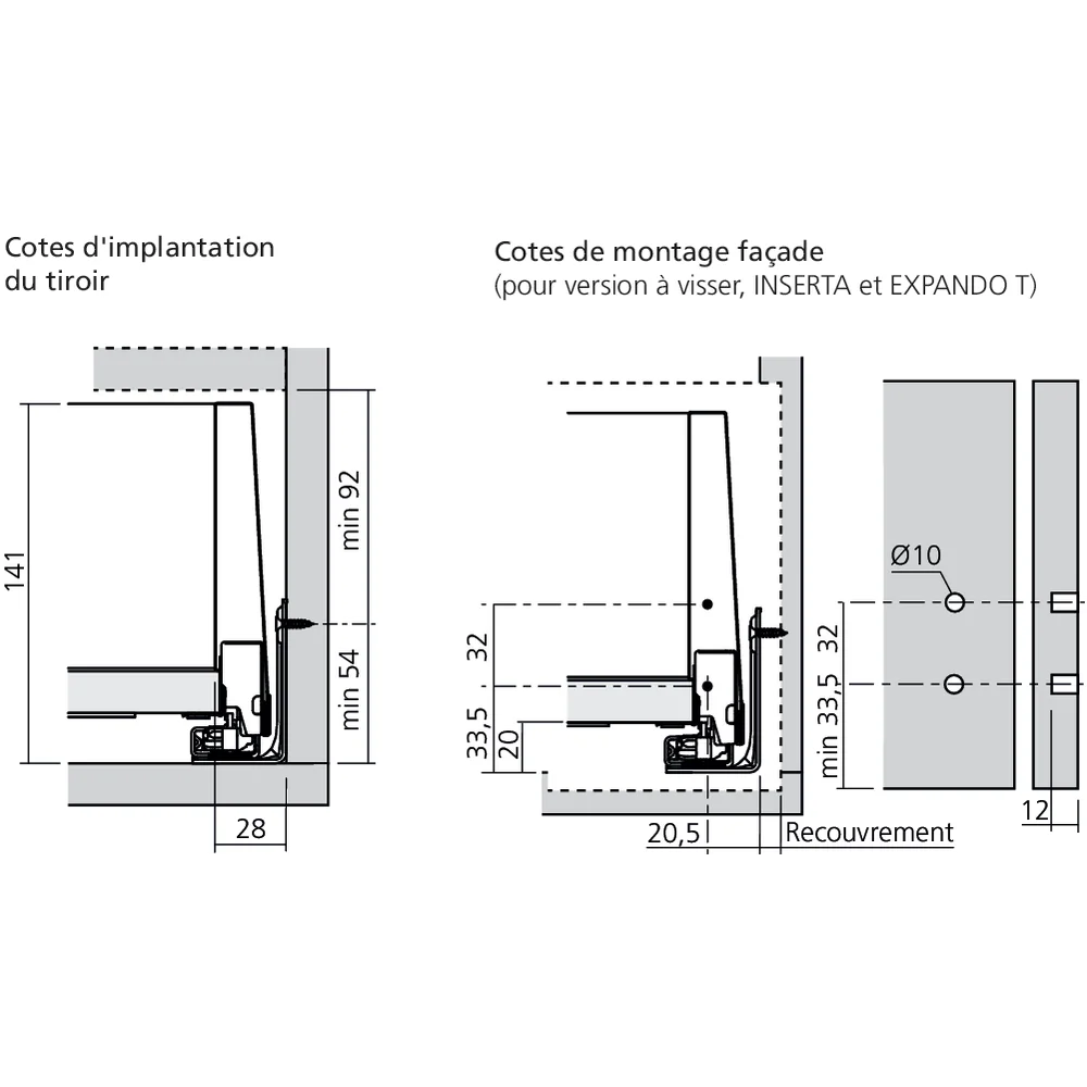Tiroir standard K (H : 146 mm)