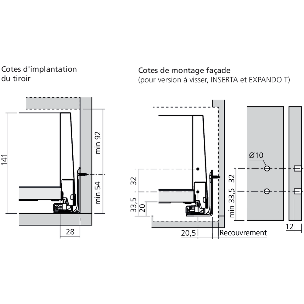 Tiroir standard K (H : 146 mm)