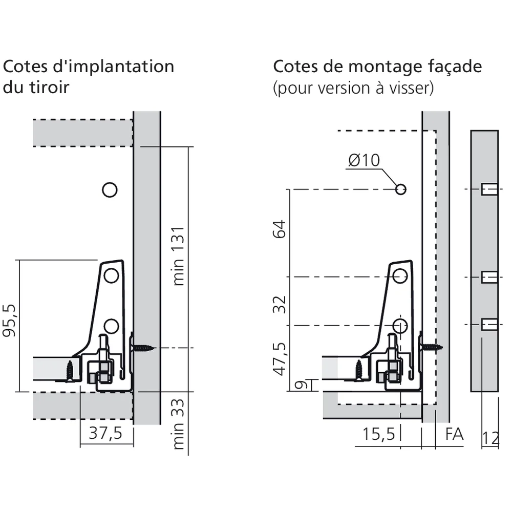 Bloc-tiroir B côté M (H : 164 mm)
