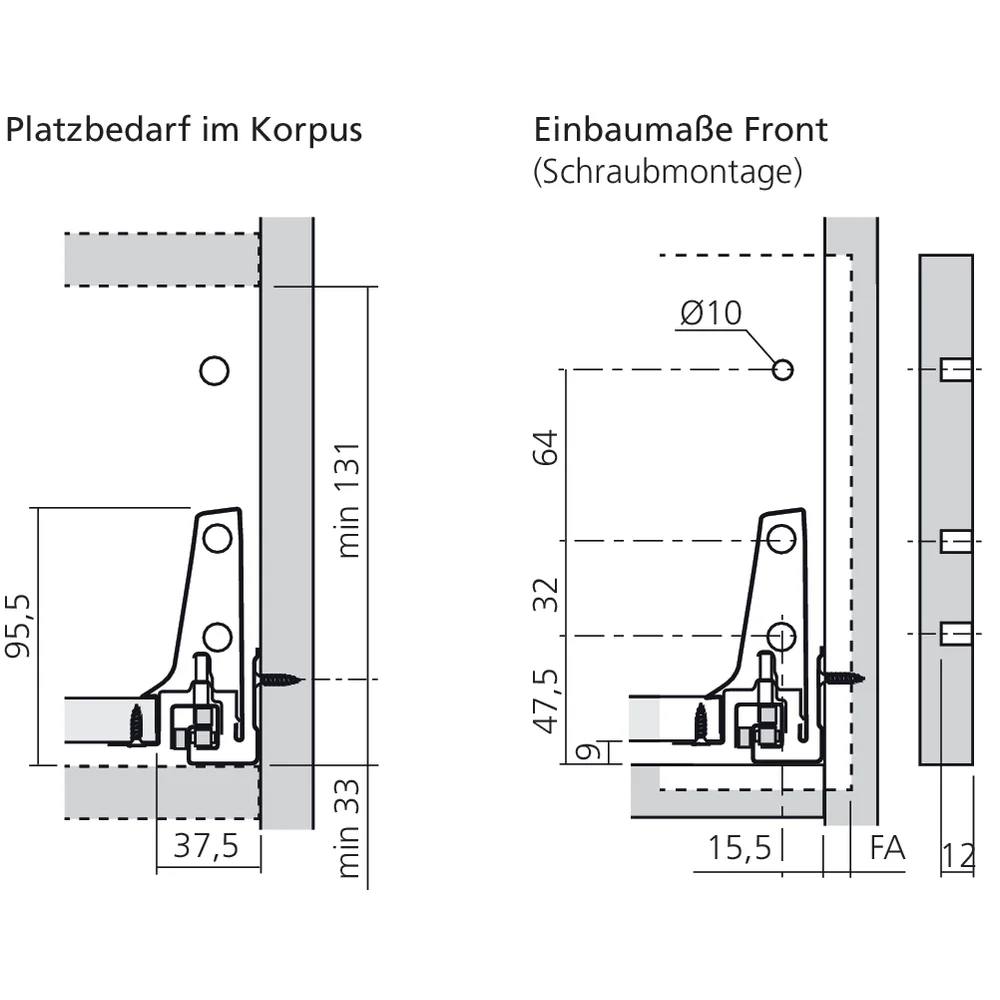 Bloc-tiroir B côté M (H : 164 mm)