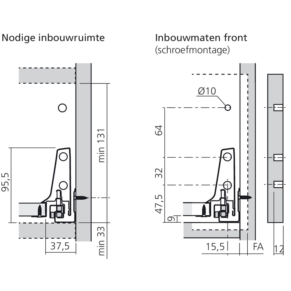 Bloc-tiroir B côté M (H : 164 mm)