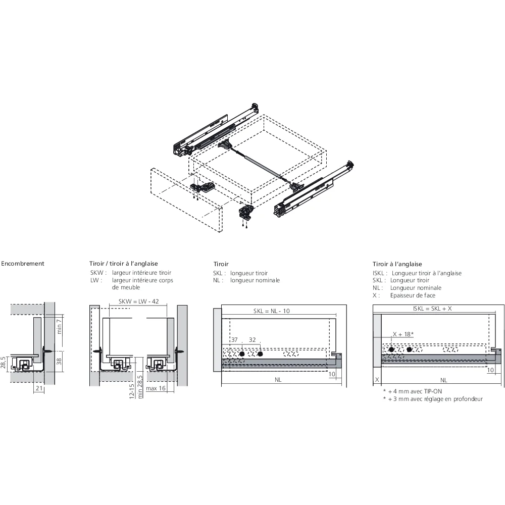 Coulisse MOVENTO 70 kg TIP-ON