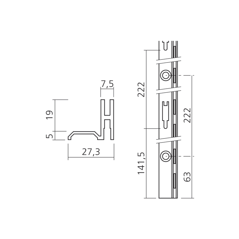 Crémaillère d'extrémité simple perforation  - habillage mural
