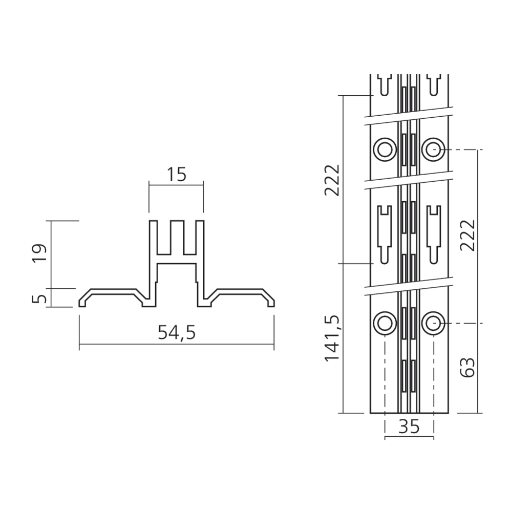 Crémaillère double perforation - habillage mural