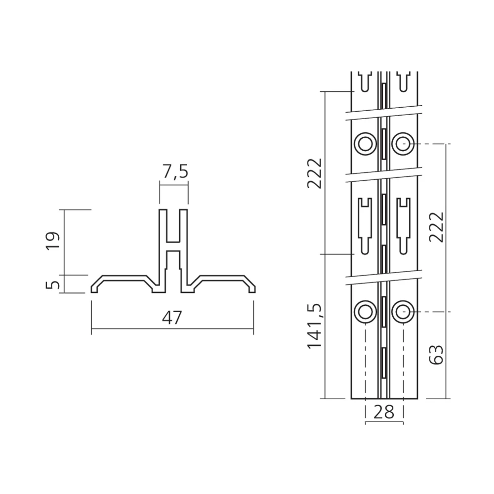 Crémaillère simple perforation - habillage mural