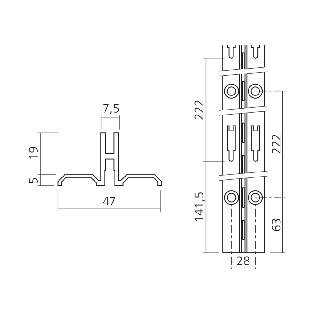 Crémaillère simple perforation - habillage mural