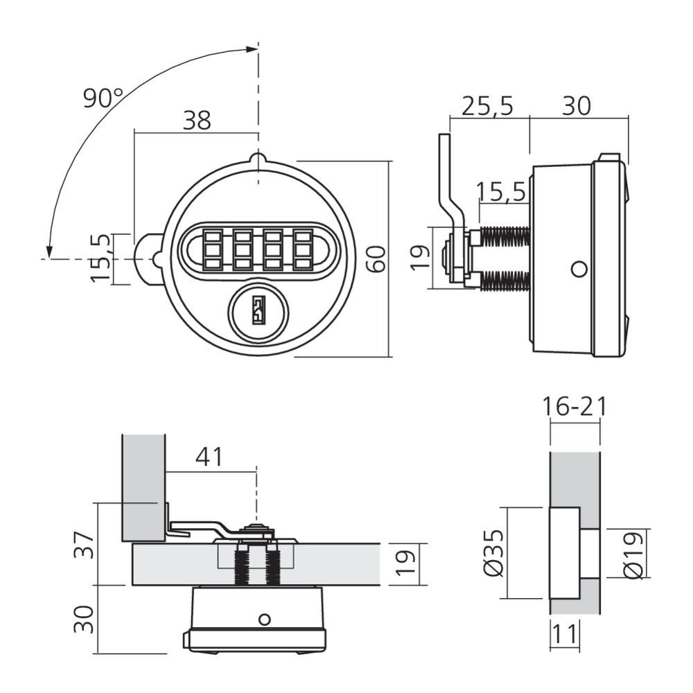 Serrure ronde à chiffres et à clé code libre