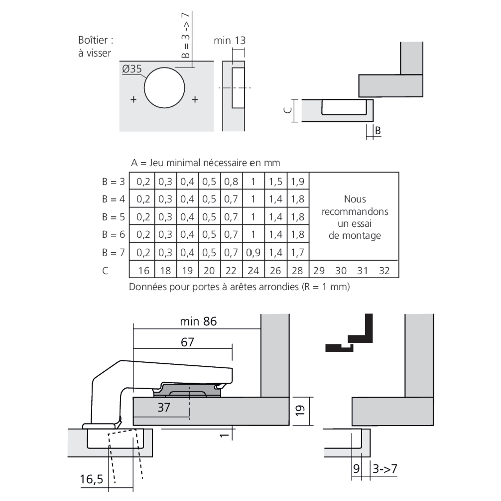 Charnière CLIP top pour porte dans le prolongement en applique