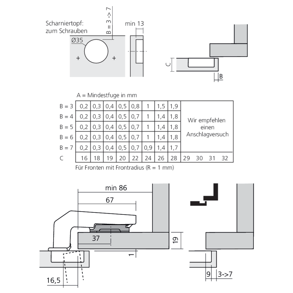 Charnière CLIP top pour porte dans le prolongement en applique
