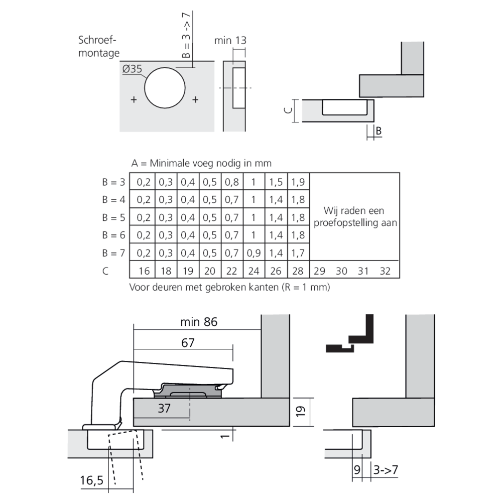 Charnière CLIP top pour porte dans le prolongement en applique
