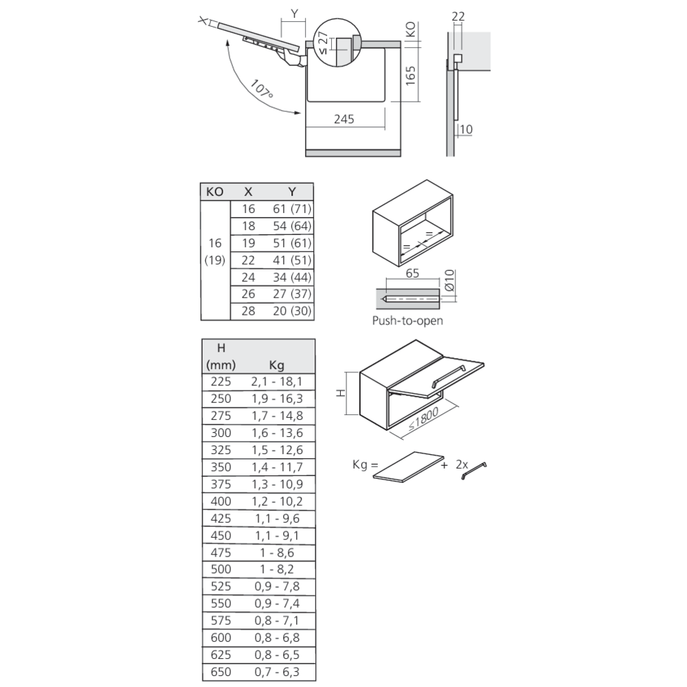 Set ferrure FREEslim flap montage en applique Push-to-open