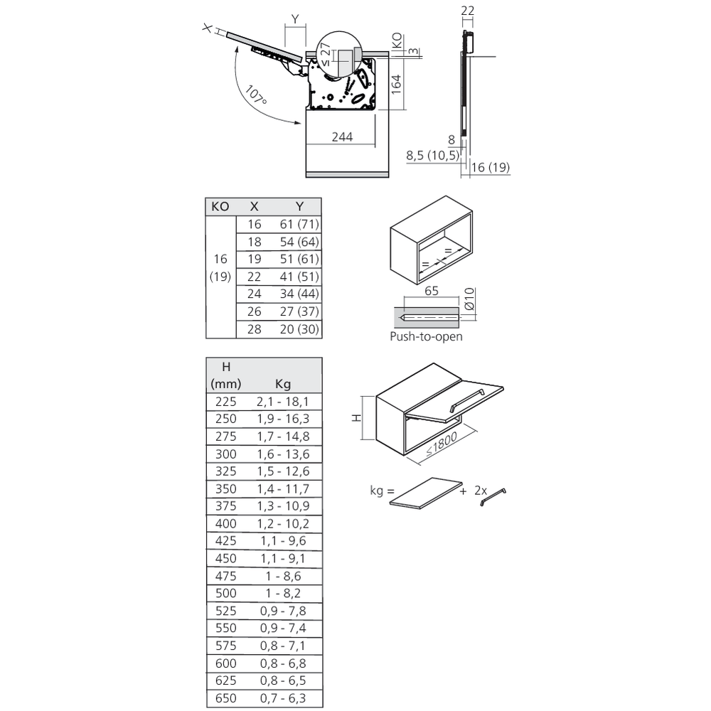 Set ferrure FREEslim flap montage encastré Push-to-open