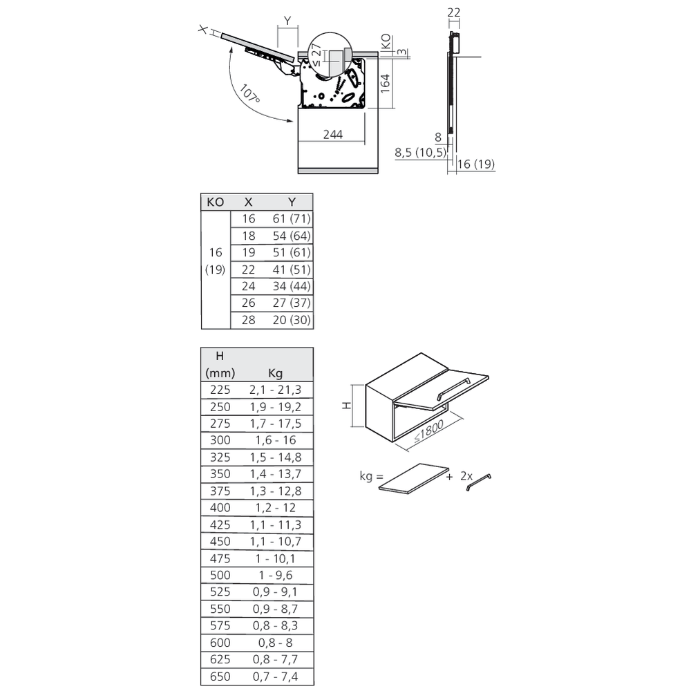 Set ferrure FREEslim flap montage encastré