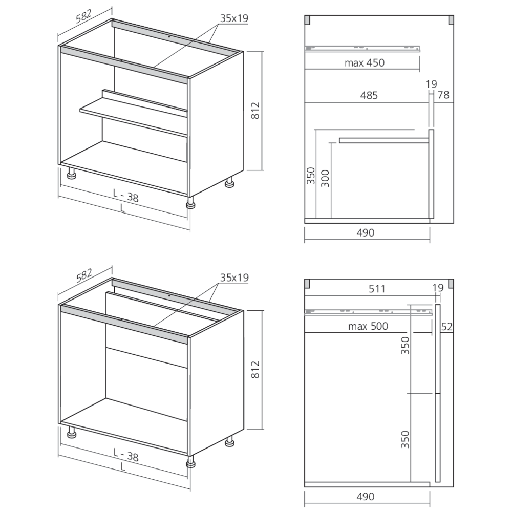 Caisson bas sous-évier ou cuisson
