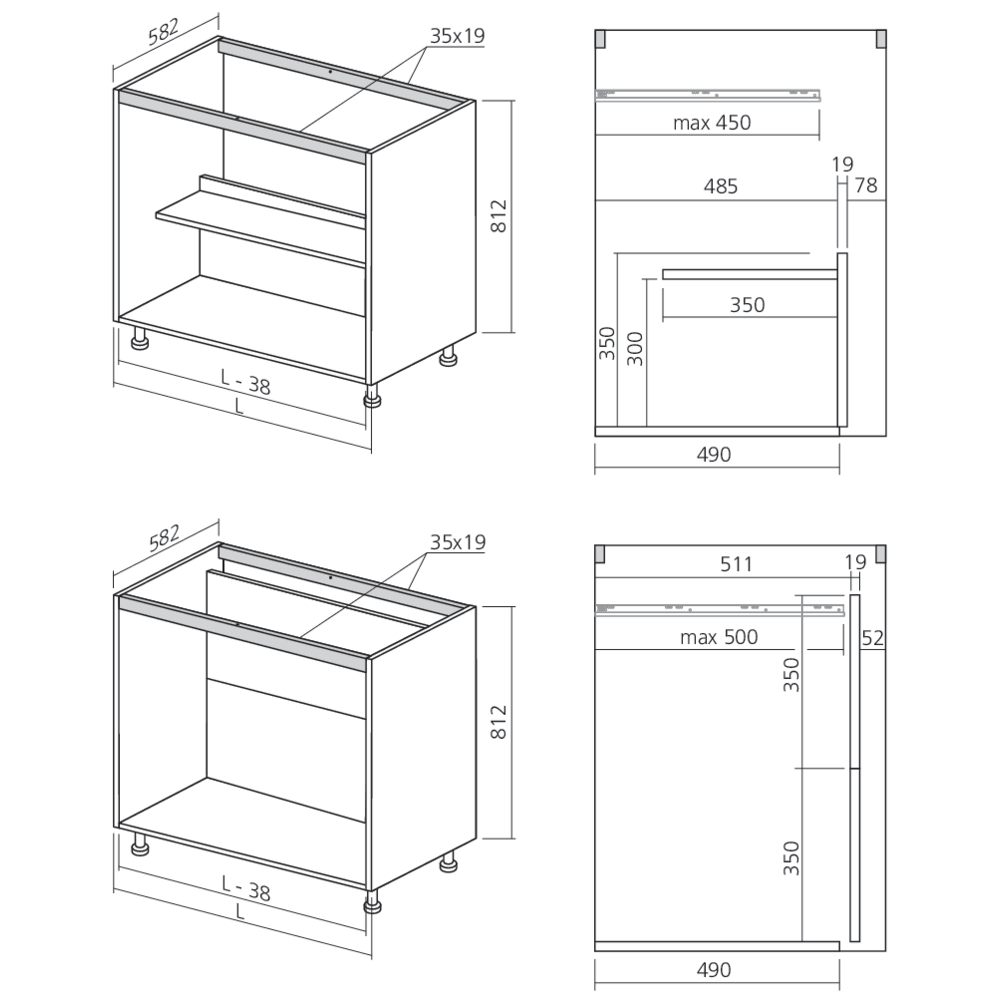 Caisson bas sous-évier ou cuisson