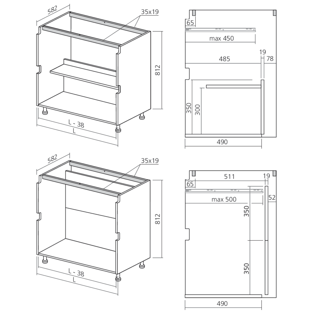 Caisson bas sous-évier ou cuisson 2 GOLA