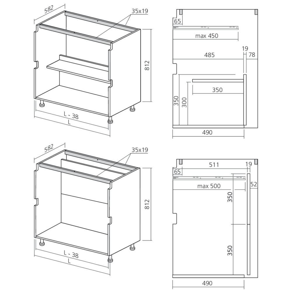 Caisson bas sous-évier ou cuisson 2 GOLA