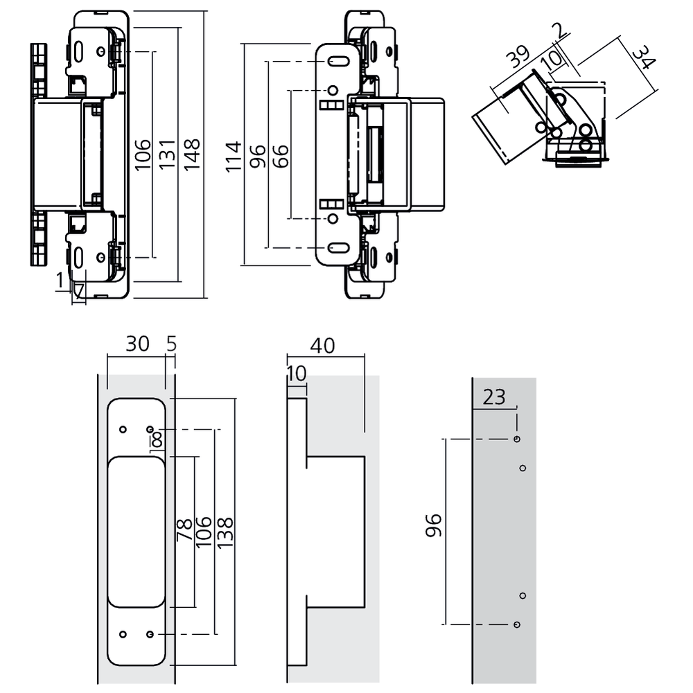 Charnière invisible en applique 50/65 kg