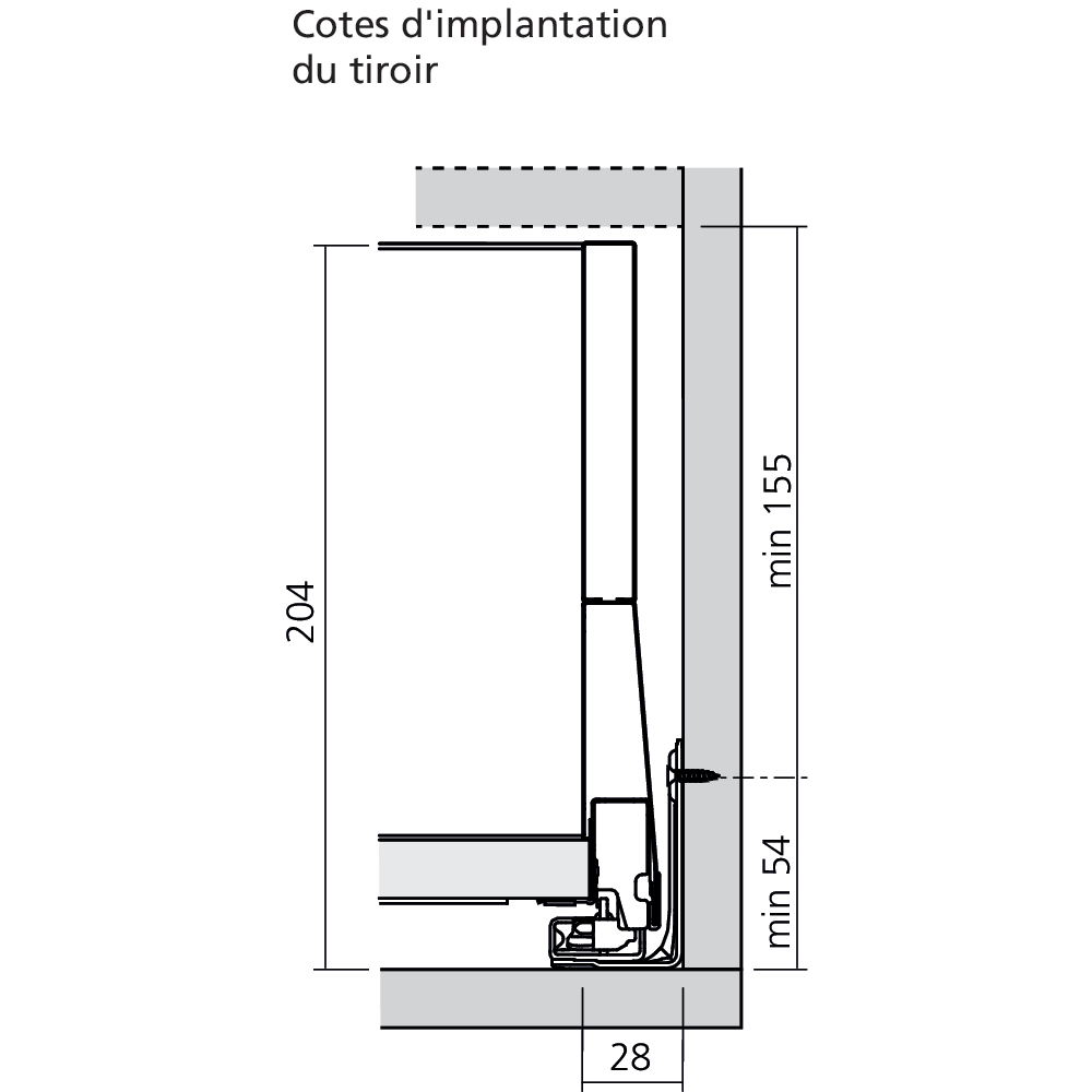 Tiroir à l'anglaise E BOXCAP façade demi-verre (H : 209 mm)