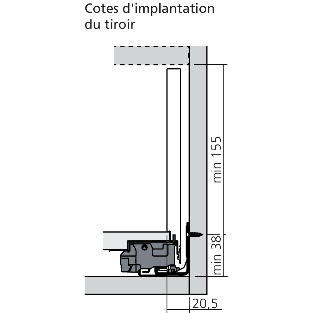 Tiroir à l'anglaise FCX avec demi-verre (H : 193 mm)
