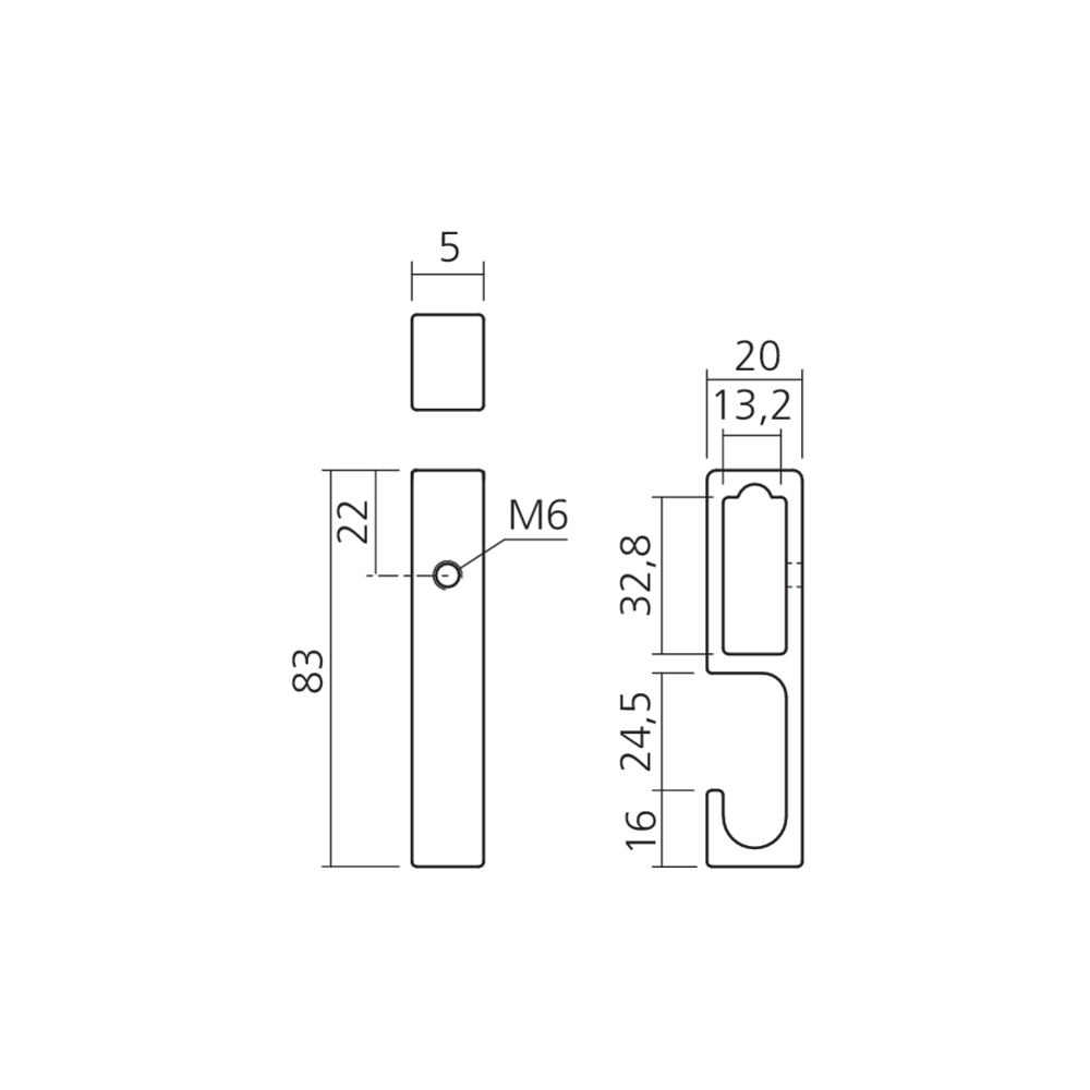 Crochet pour tube rectangle
