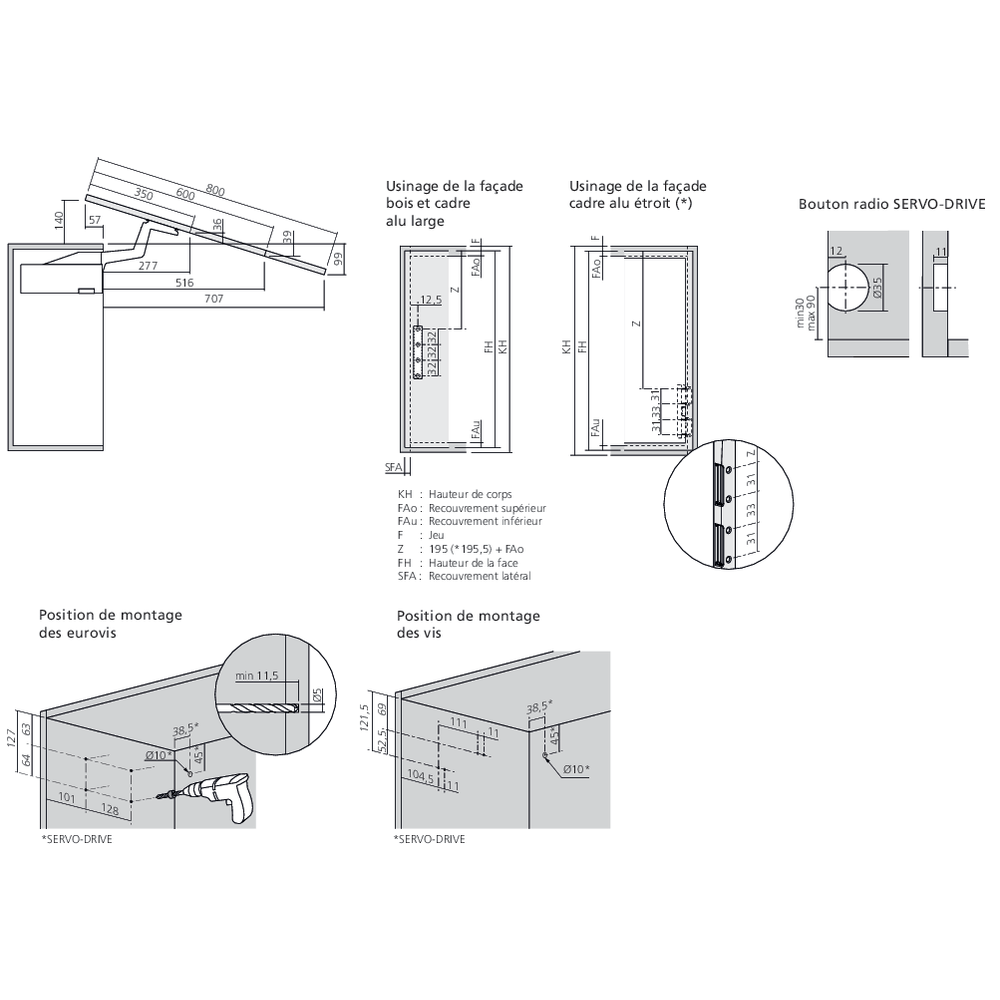 Réservoirs de force SERVO-DRIVE AVENTOS HS top fixation à visser