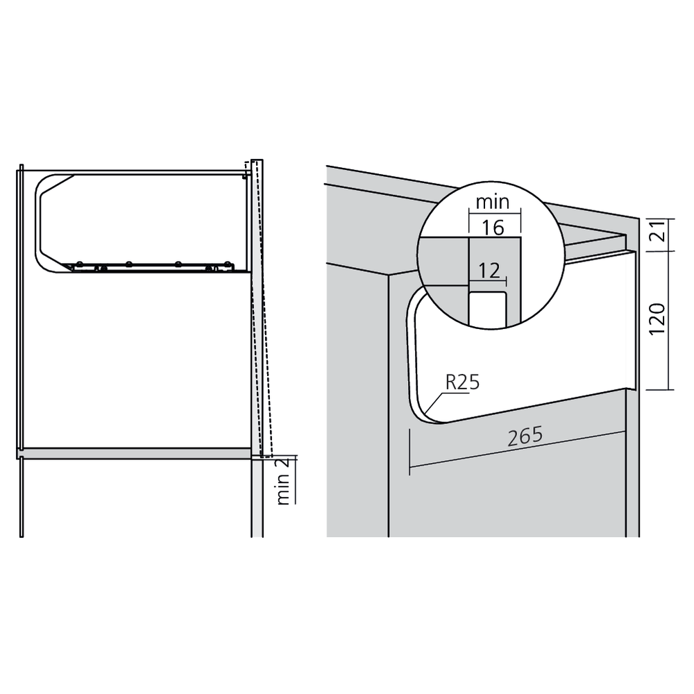 Réservoirs de force AVENTOS HKi semi-encastré TIP-ON