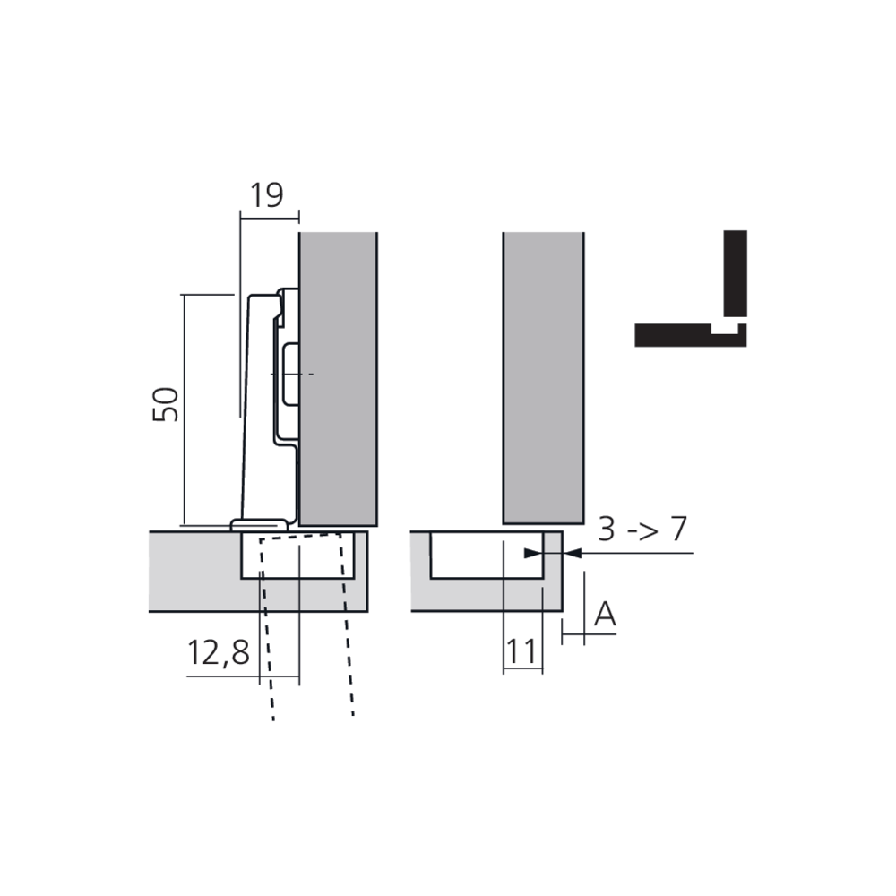 Charnière MODUL frigo pour porte en applique