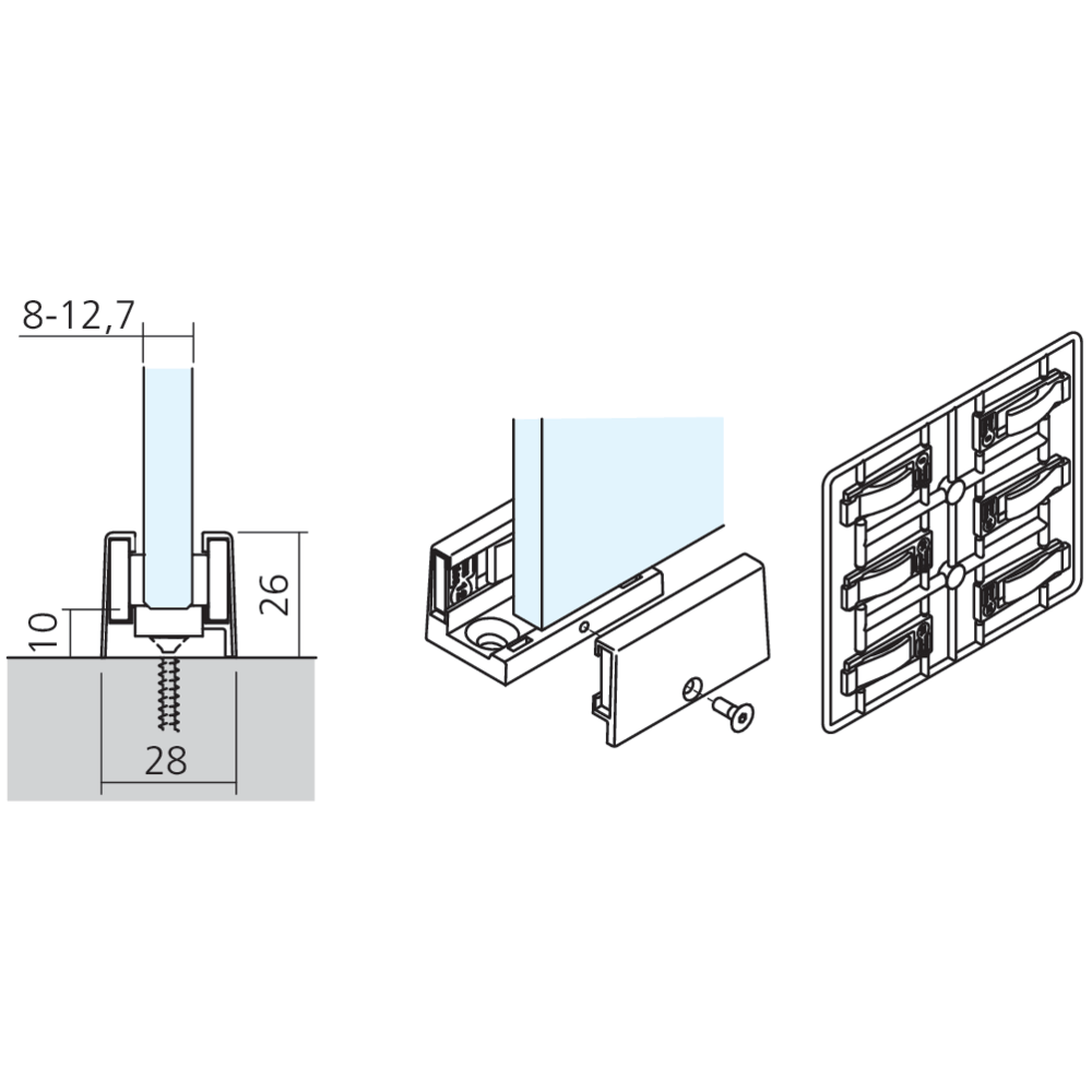Guide bas porte verre