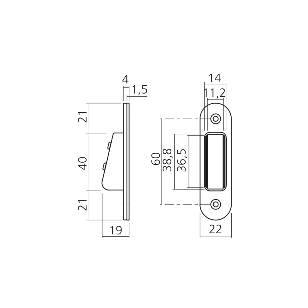 Gâche pour serrure à pêne magnétique invisible