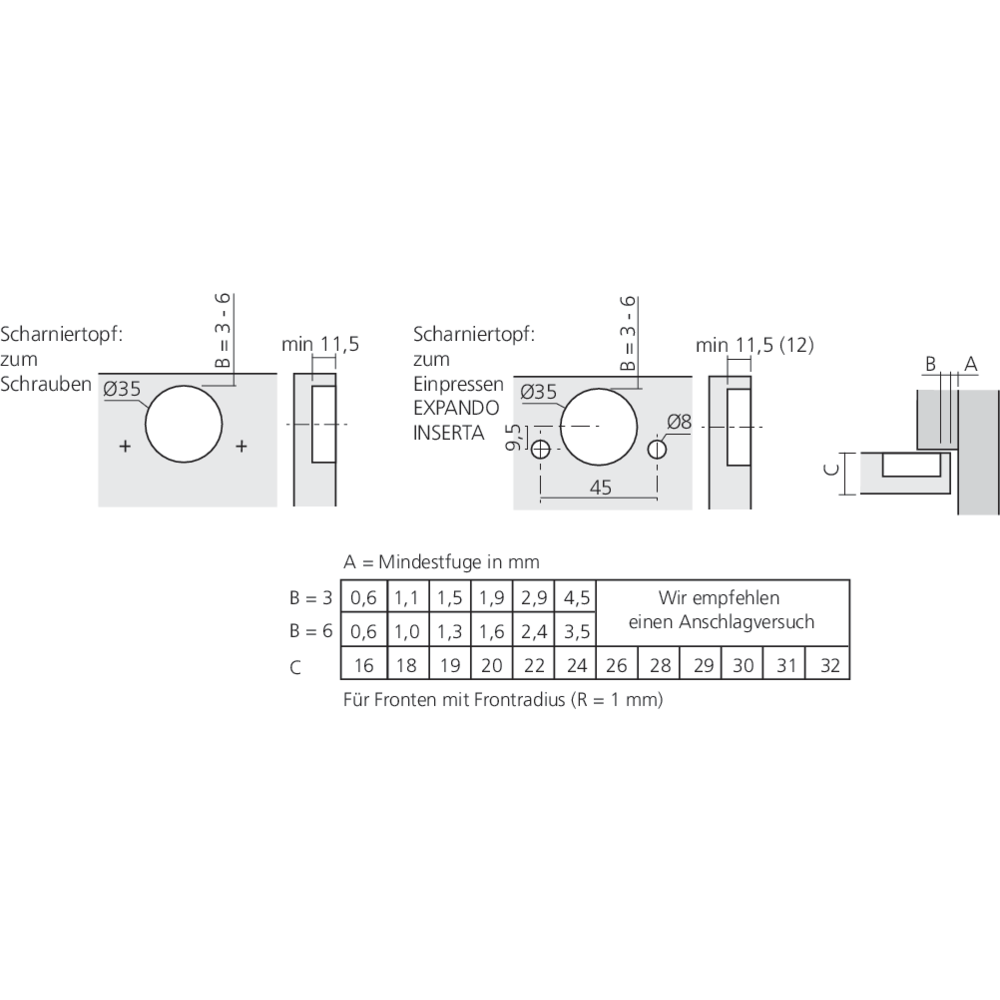 Charnière CLIP top à 107° pour porte en semi-applique