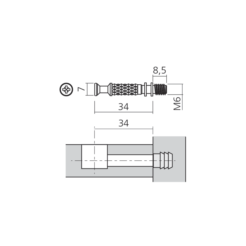 Tourillon allégé MINI15 filet M6