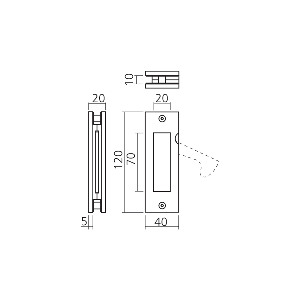 Poignée de chant pour porte verre