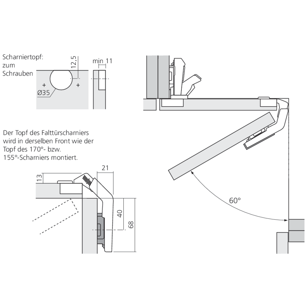 Charnière CLIP top pour meuble d'angle à porte pliante