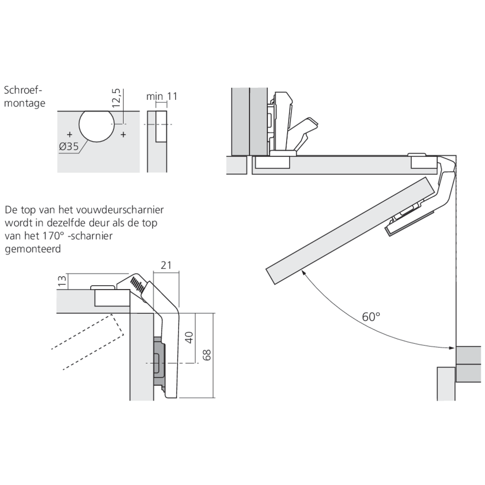 Charnière CLIP top pour meuble d'angle à porte pliante
