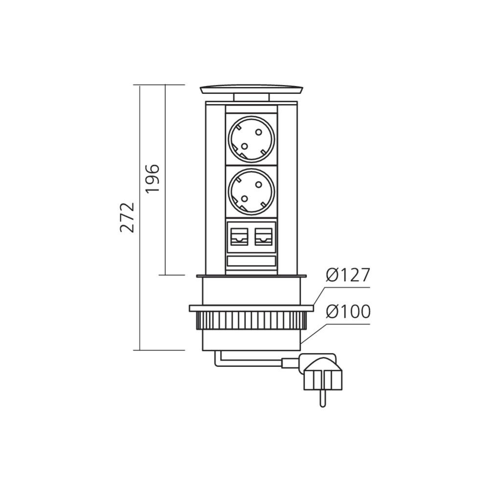 Bloc prises avec RJ45 diamètre 100
