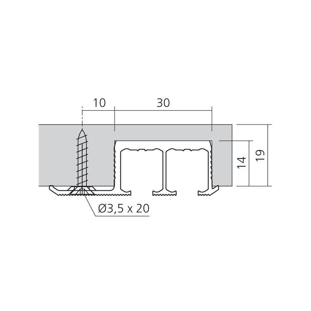 Rail double à encastrer clipo 16 verre