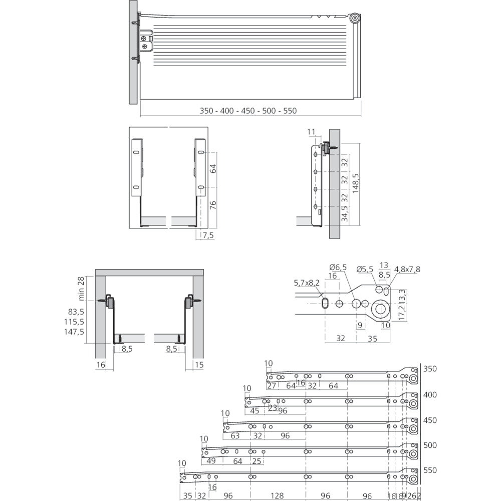 Coulisses simple paroi hauteur 150 mm