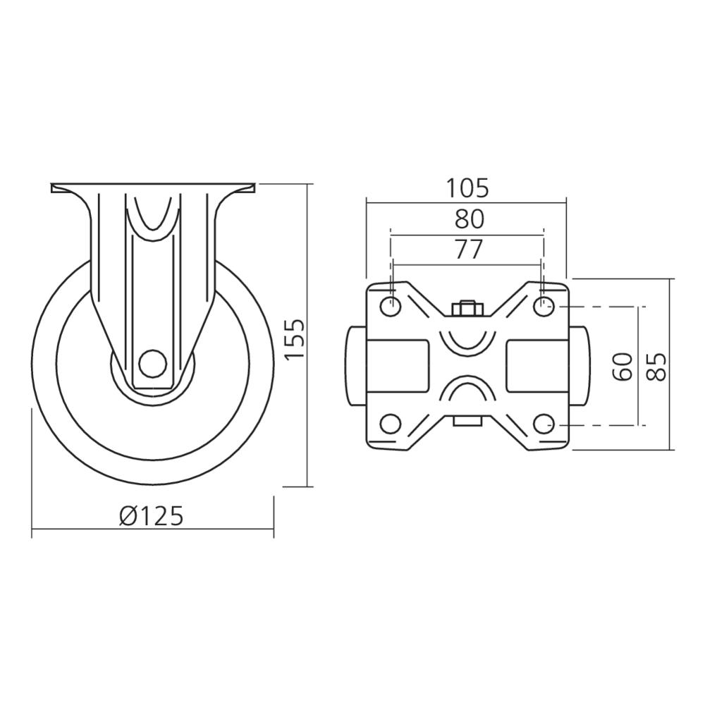 Roulette fixe Ø125 mm