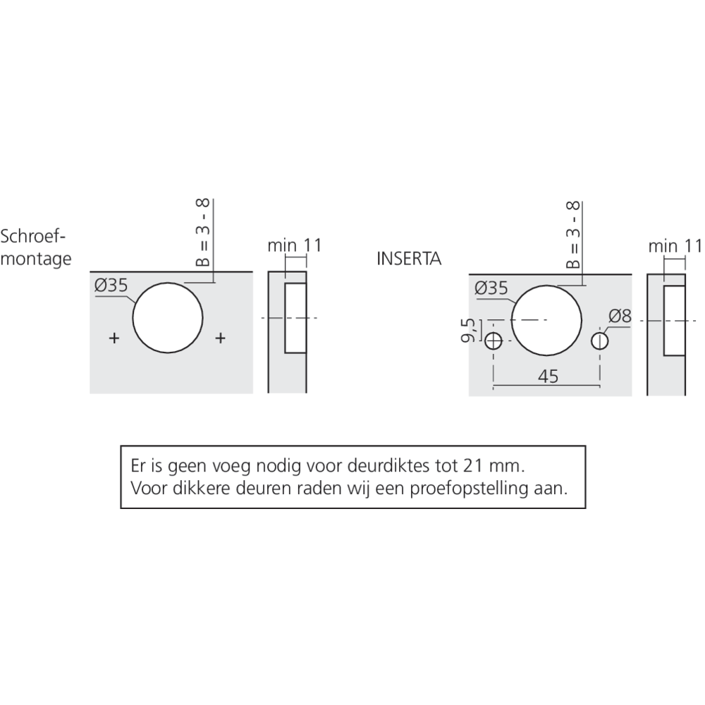 Charnière CLIP top à 170° pour porte semi-applique ou encloisonnée