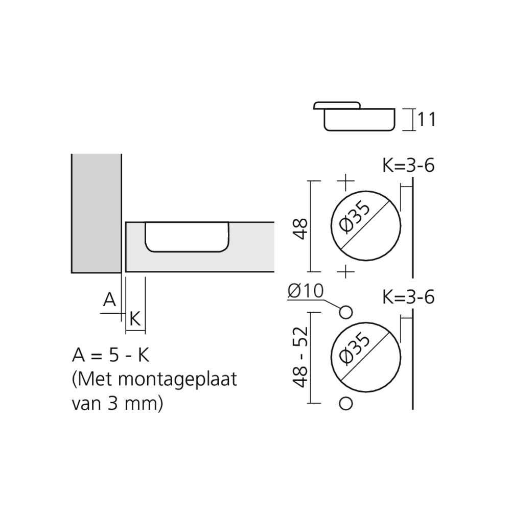 Charnière 110° encloisonnée