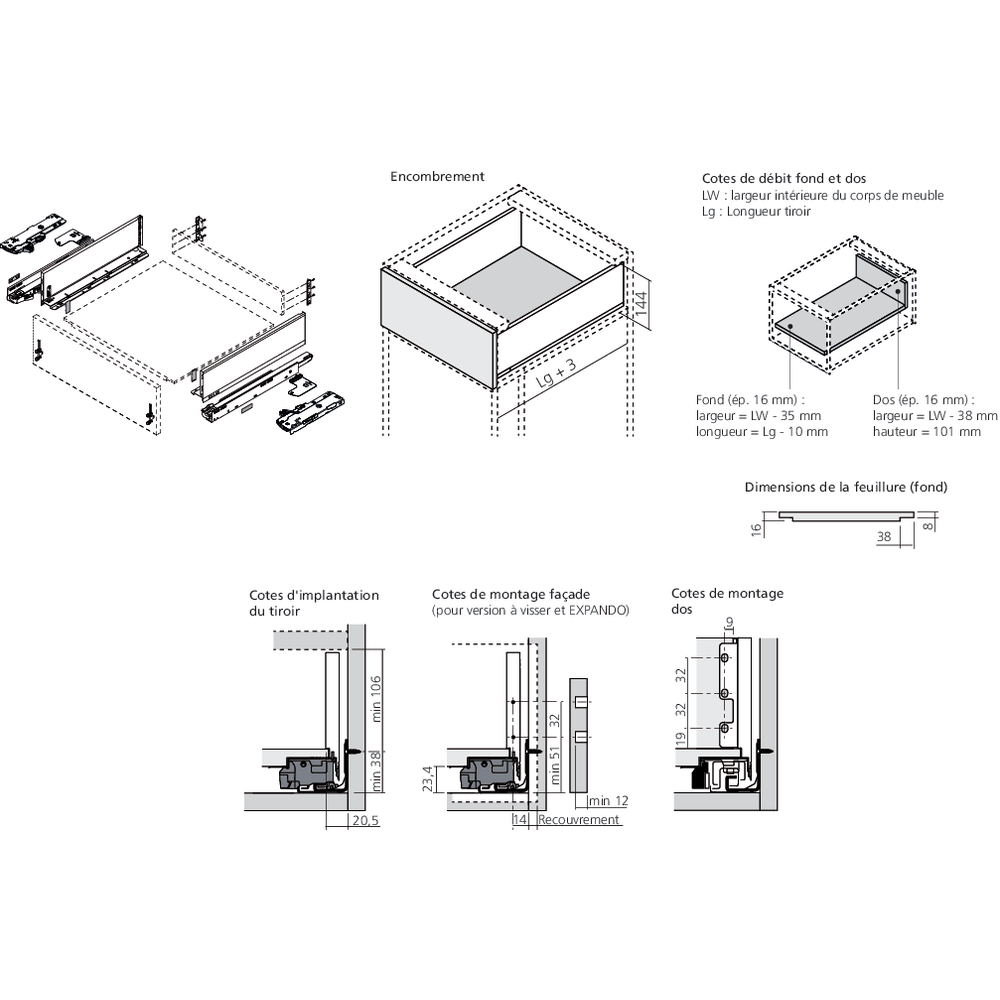 LÉGRABOX BLUMOTION / TIP-ON BLUMOTION inox hauteur K