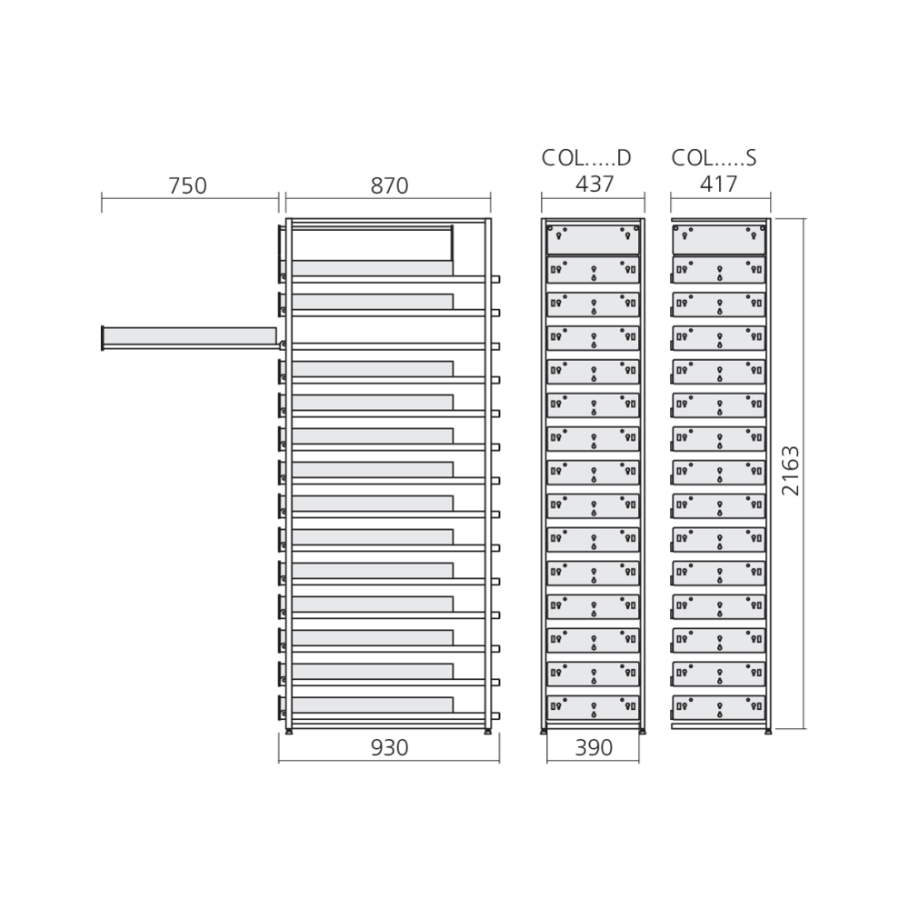 Colonne 13 tiroirs simples 1 double en 750 mm