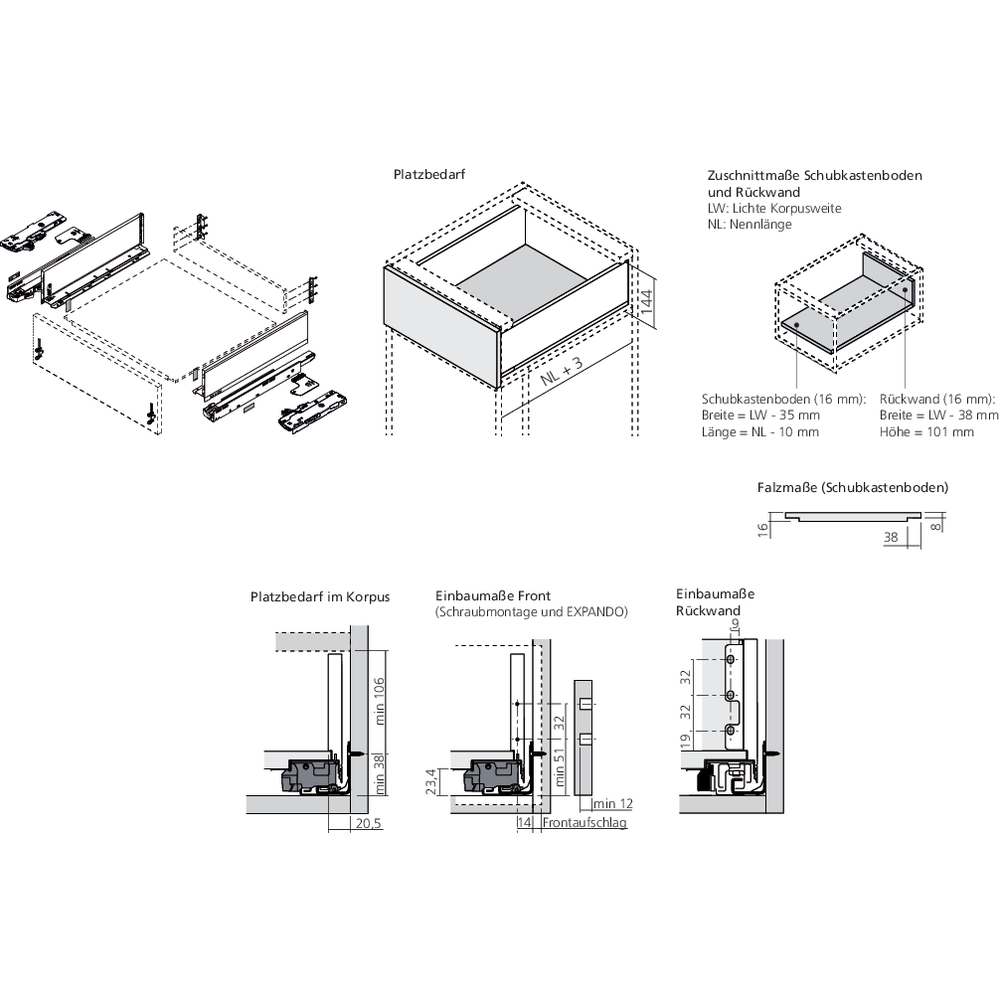 LÉGRABOX BLUMOTION / TIP-ON BLUMOTION noir carbone mat hauteur K