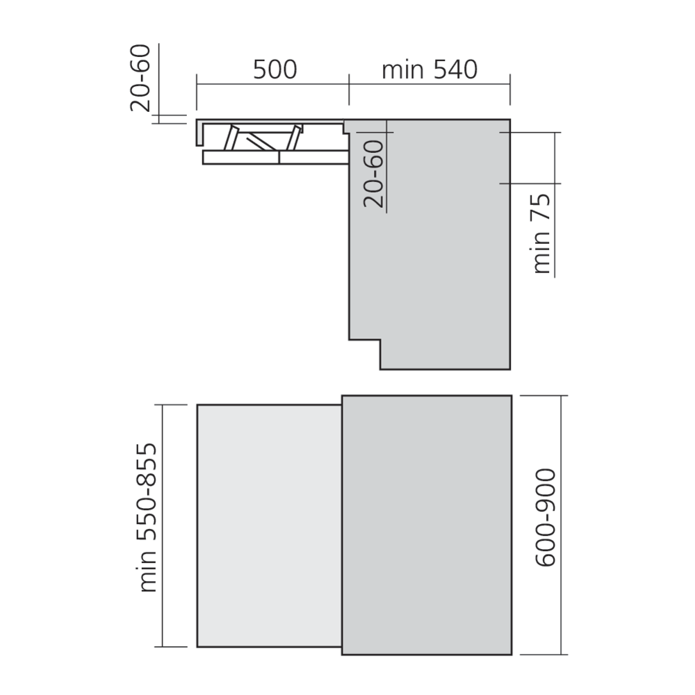 Ferrure pour plan de travail amovible OPLA TOP
