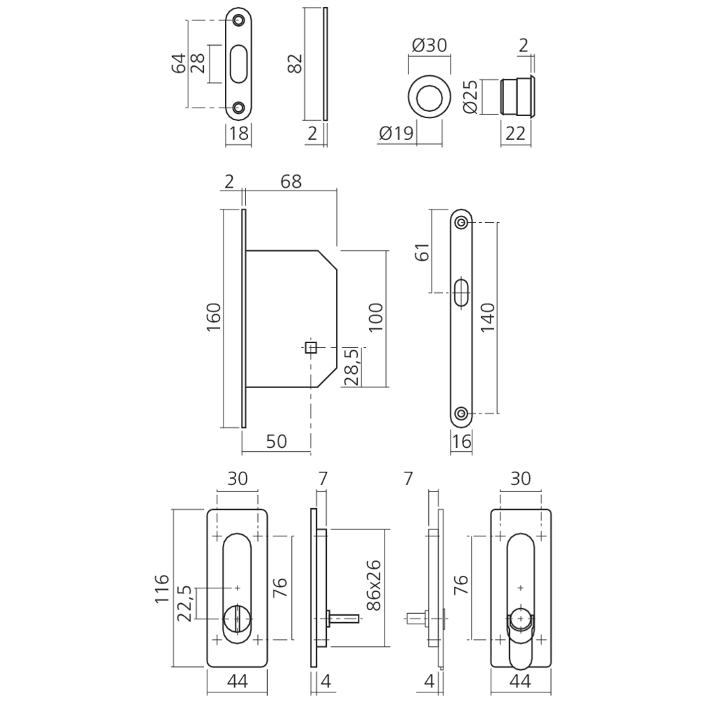 Ensemble rectangulaire fermeture porte coulissante