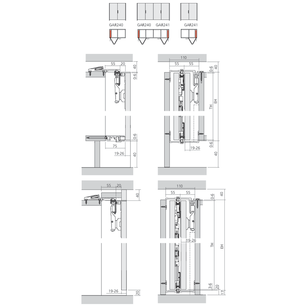 Garniture 1 paire de portes pliantes Folding Concepta 25 hauteur 1851-2600 mm