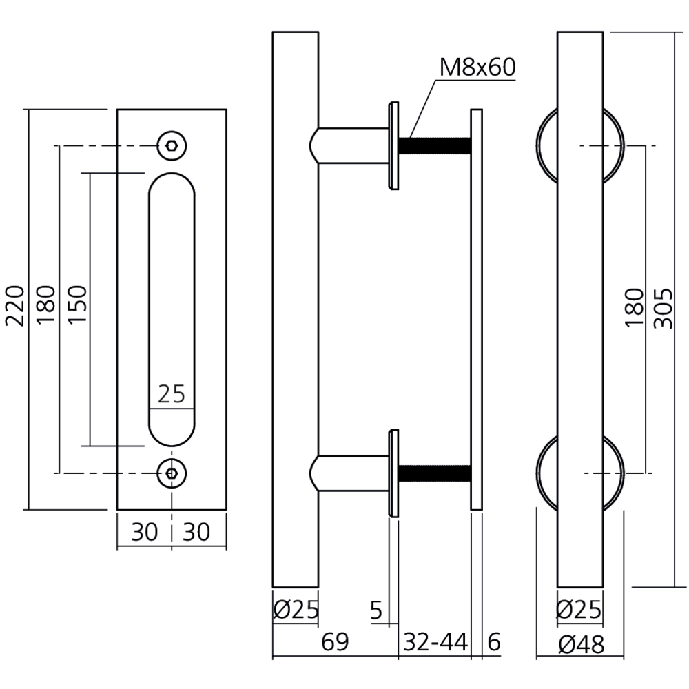 Set de poignées pour coulissant DUO