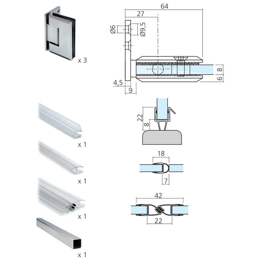 Set 1 porte de douche pour niche