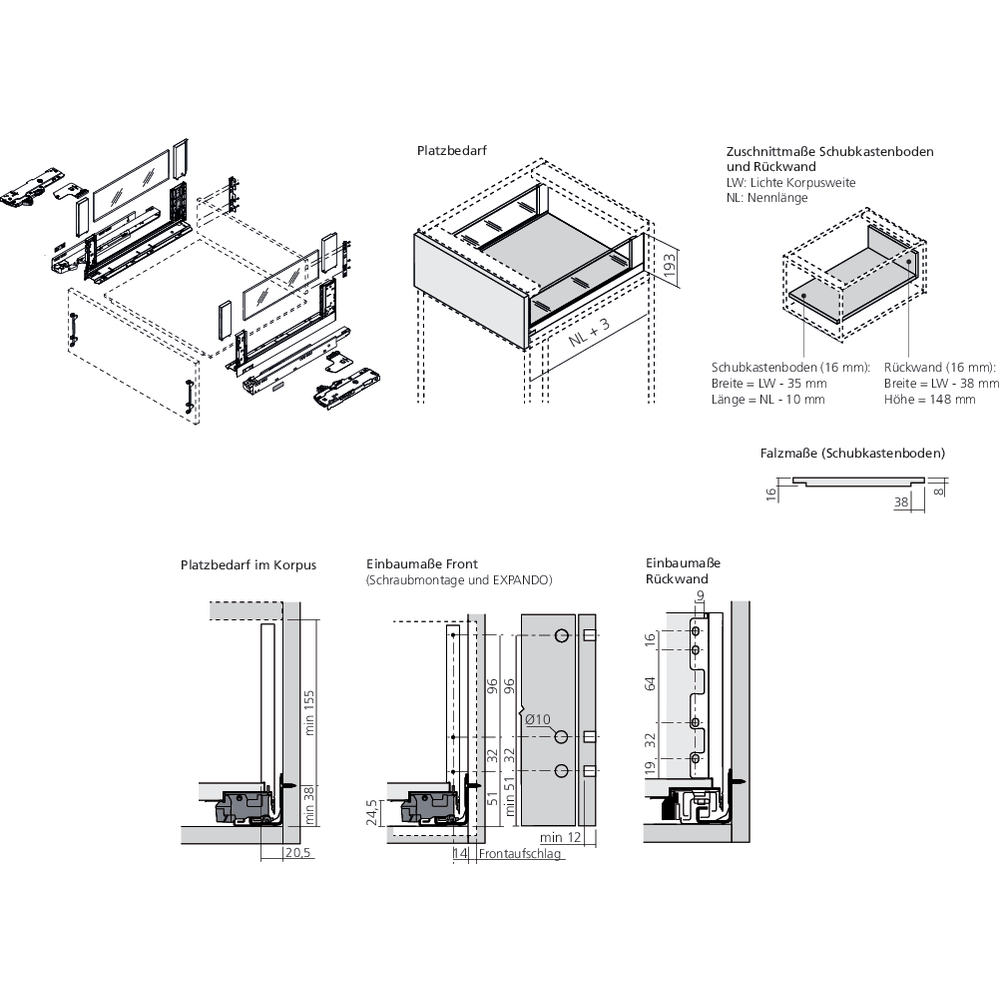LÉGRABOX free BLUMOTION / TIP-ON BLUMOTION blanc soie mat hauteur C